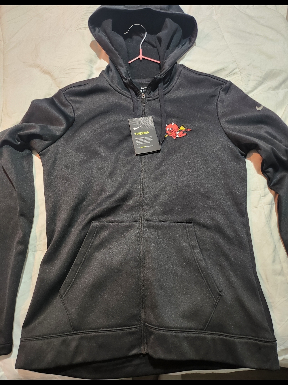 196. NWT Nike Black Therma Full-Zip Hoodie with red mascot patch